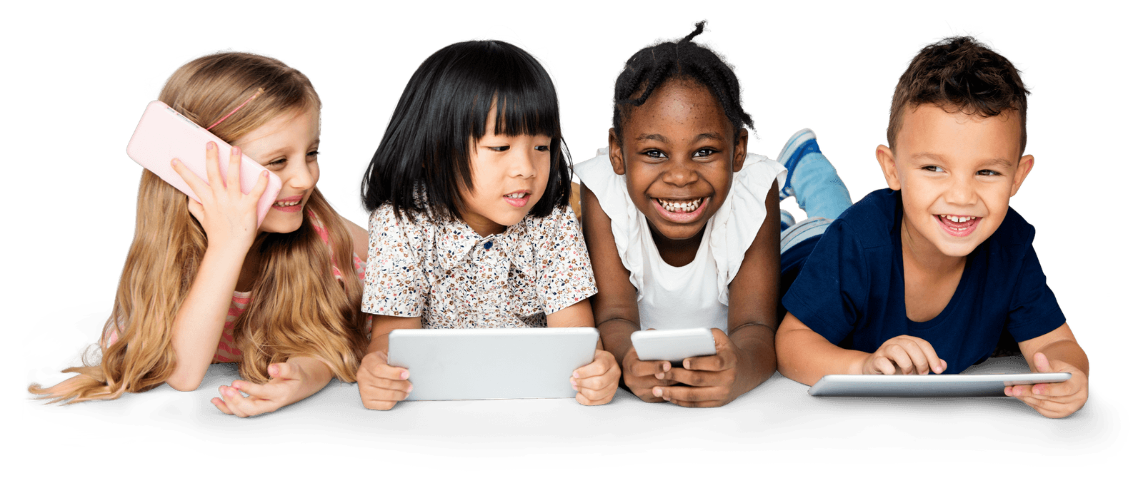 Two happy kids playing with an ARKidzoo Dropiz card